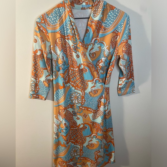 J.McLaughlin||Chinoiserie Panama Wrap Dress Orange, Knee Length Size XS - Picture 1 of 6